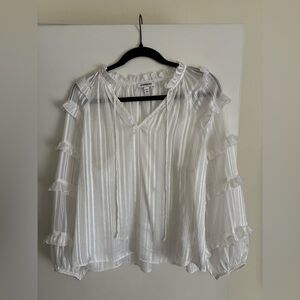 Express Sheer White Ruffle Blouse